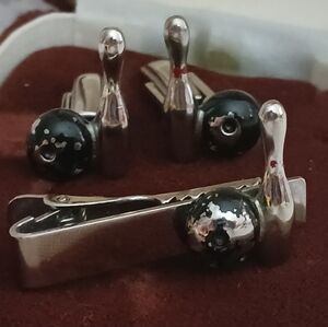 Judy Lee Vintage Bowling Tie Clip And Cuff Link Set